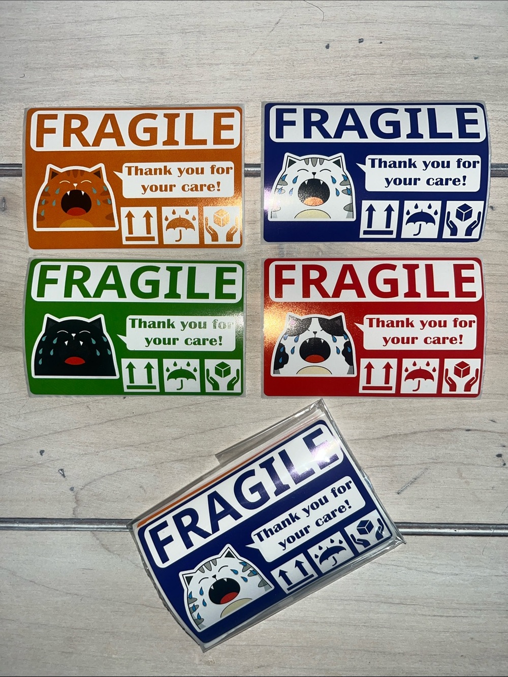 20 ct Fragile Cat Label Pack - Multicolor Thank You Labels